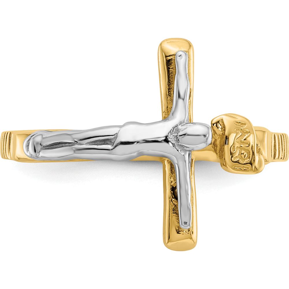 14K Two-Tone Gold Polished INRI Crucifix Ring for Women by Oro Pregiato