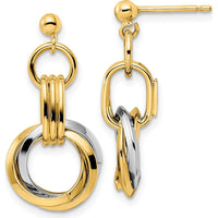 14K Two-Tone Gold Polished Intertwined Circles Drop Earrings - 25mm Length by 0