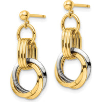 14K Two-Tone Gold Polished Intertwined Circles Drop Earrings - 25mm Length by 0