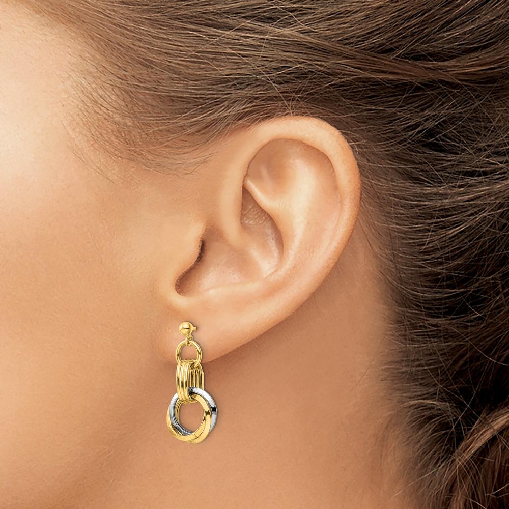 14K Two-Tone Gold Polished Intertwined Circles Drop Earrings - 25mm Length by 0