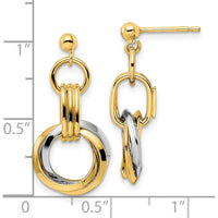 14K Two-Tone Gold Polished Intertwined Circles Drop Earrings - 25mm Length by 0