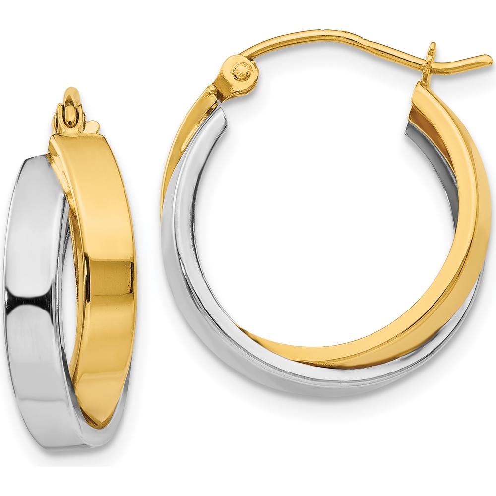 14K Two-Tone Gold Polished Large Hoop Earrings - Elegant Women's Hoops by 0