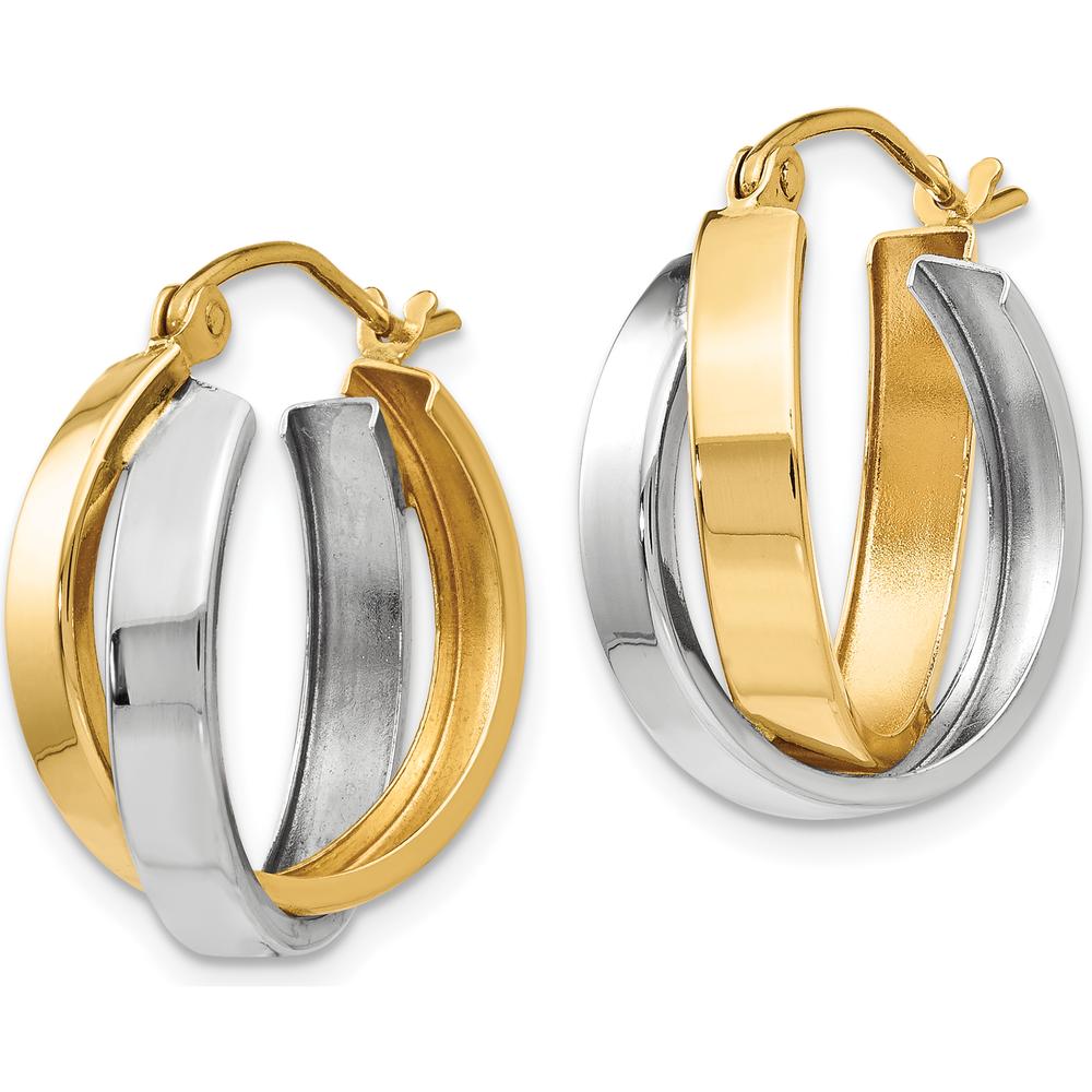 14K Two-Tone Gold Polished Large Hoop Earrings - Elegant Women's Hoops by 0