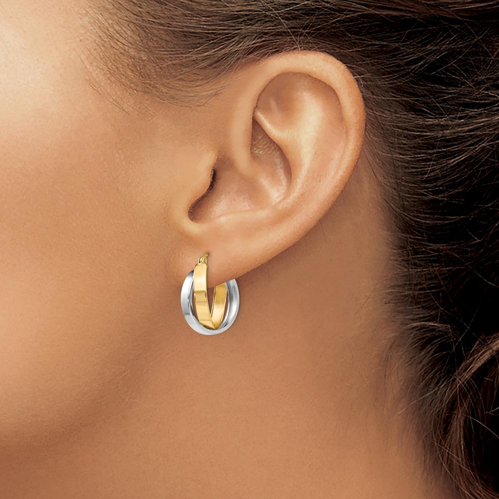 14K Two-Tone Gold Polished Large Hoop Earrings - Elegant Women's Hoops by 0