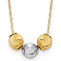 14K Two-Tone Gold Polished Laser-Cut Bead Necklace - 17" Length with Spring Ring Clasp by 0