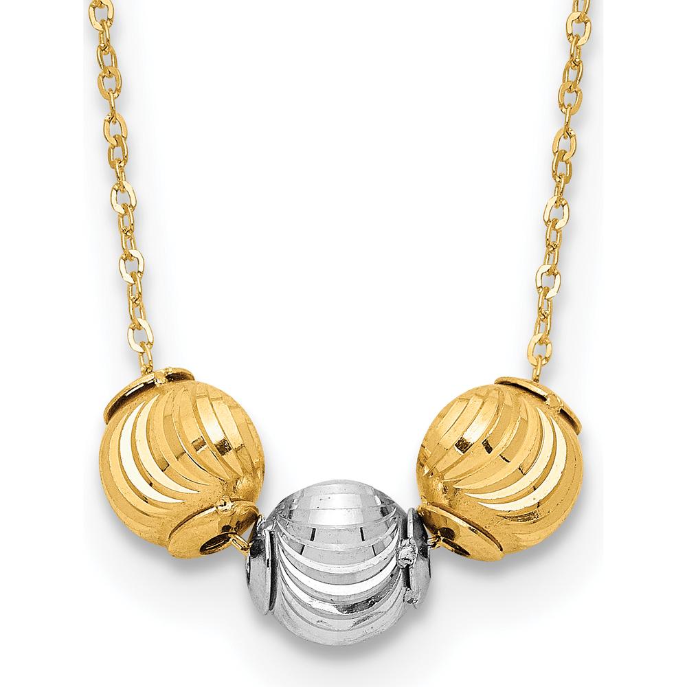 14K Two-Tone Gold Polished Laser-Cut Bead Necklace - 17" Length with Spring Ring Clasp by 0
