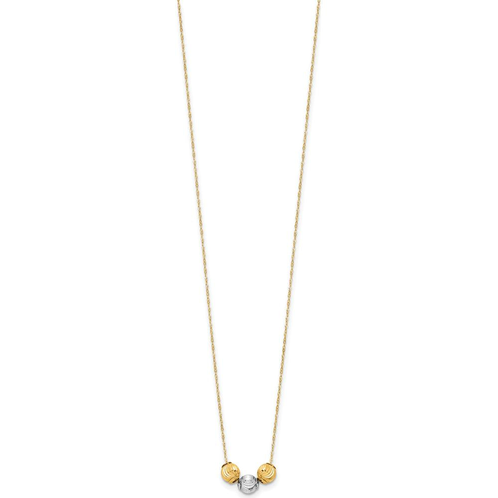 14K Two-Tone Gold Polished Laser-Cut Bead Necklace - 17" Length with Spring Ring Clasp by 0