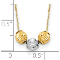 14K Two-Tone Gold Polished Laser-Cut Bead Necklace - 17" Length with Spring Ring Clasp by 0