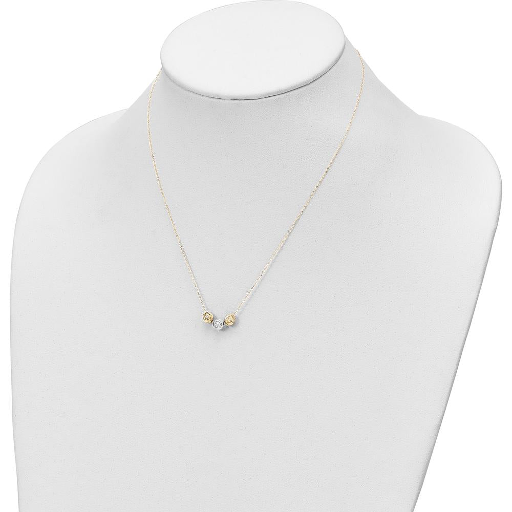14K Two-Tone Gold Polished Laser-Cut Bead Necklace - 17" Length with Spring Ring Clasp by 0