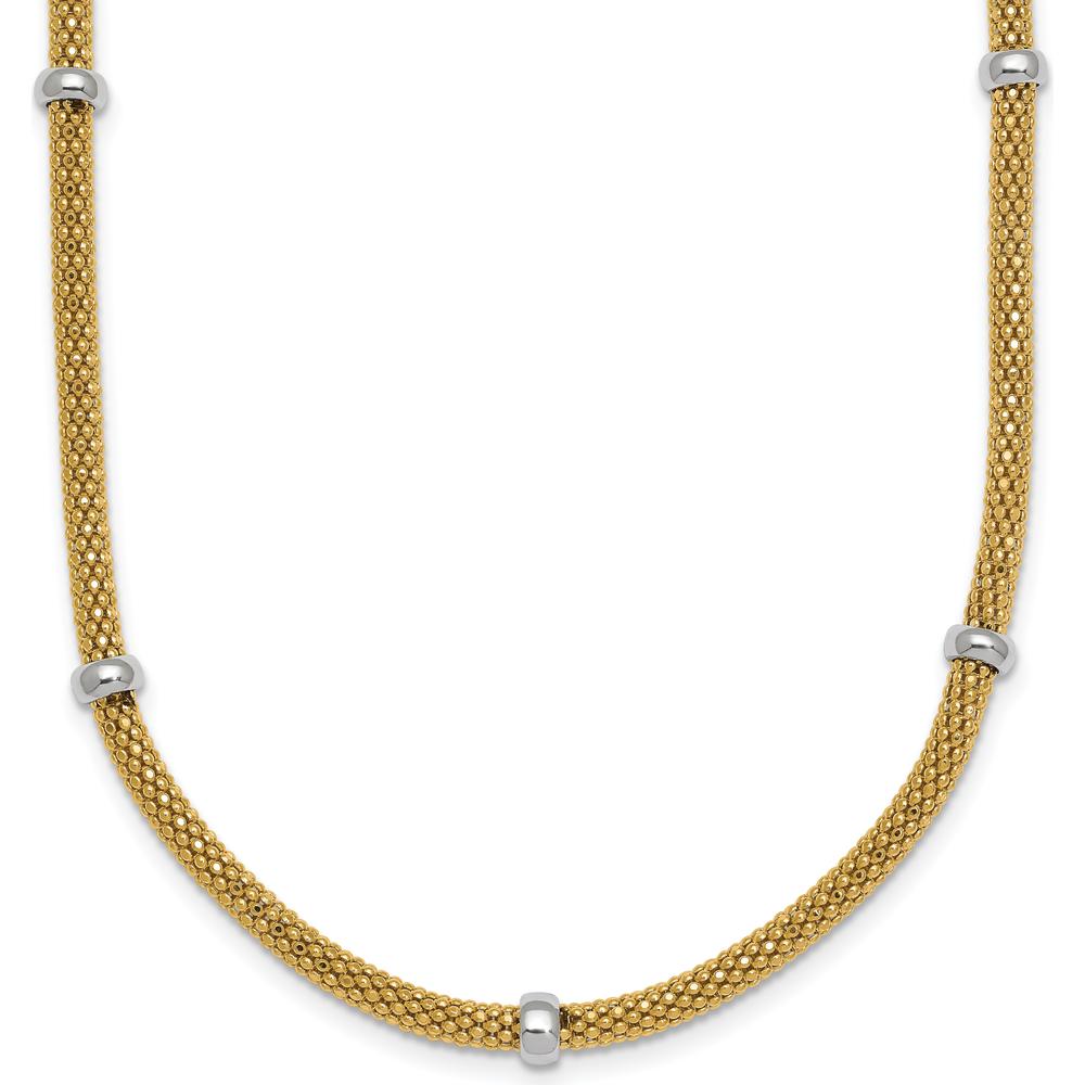 14K Two-Tone Gold Polished Mesh Necklace with Beads - 18 Inches by 0