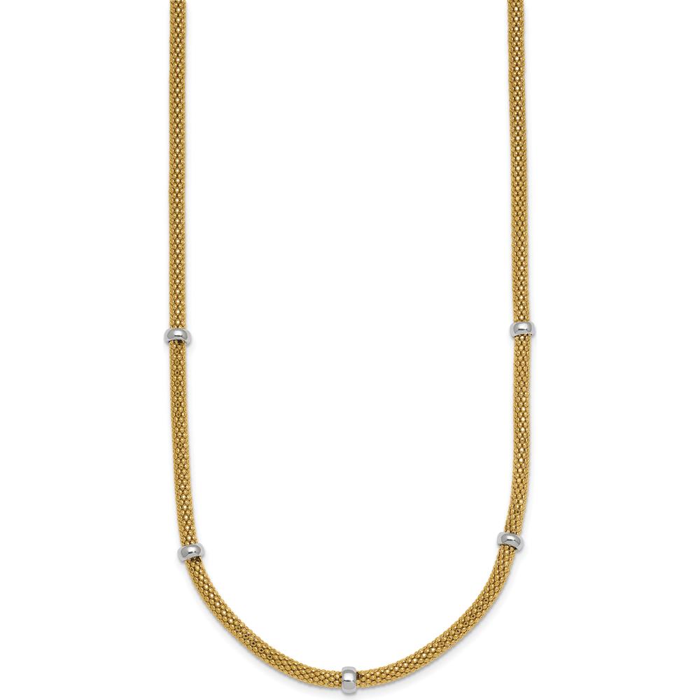 14K Two-Tone Gold Polished Mesh Necklace with Beads - 18 Inches by 0