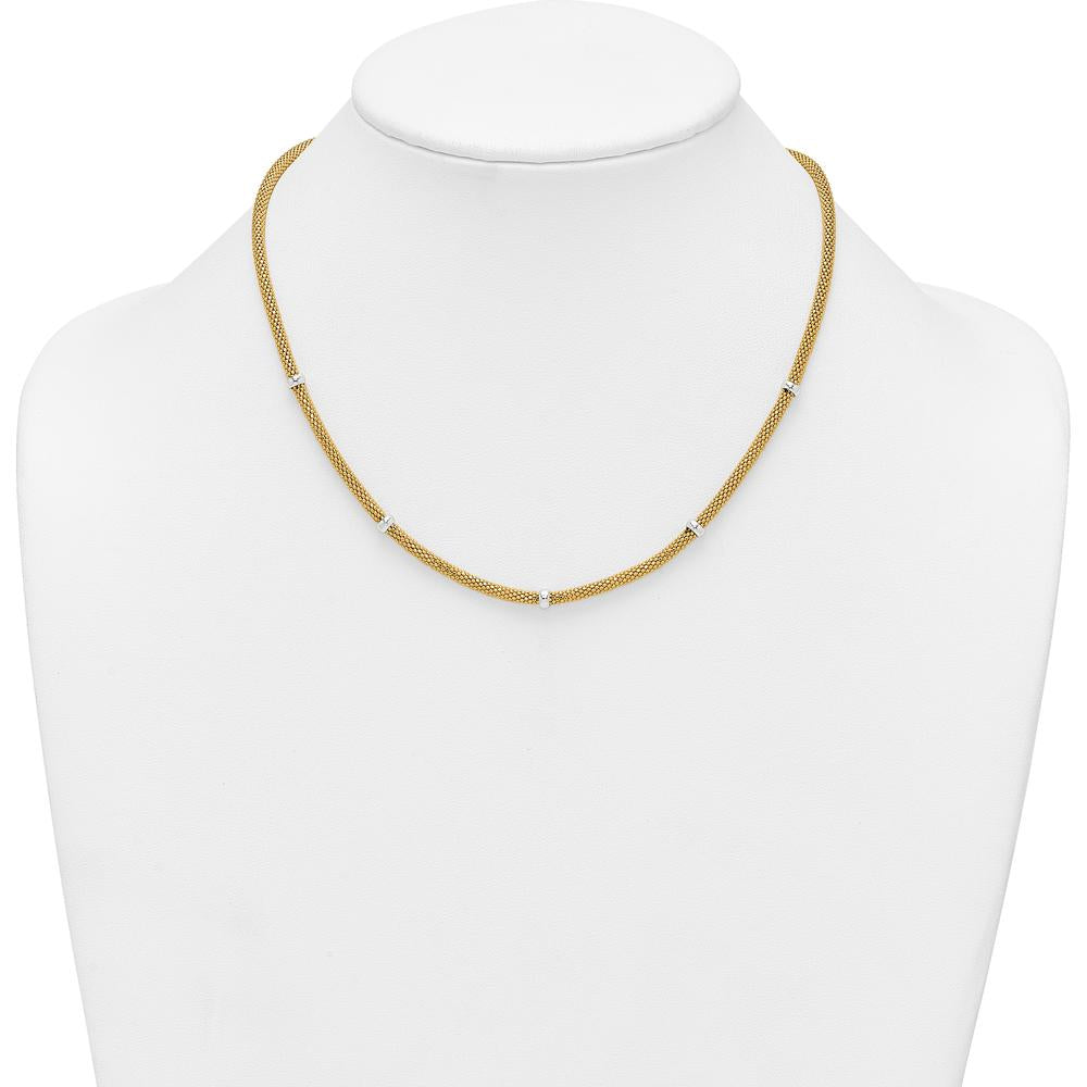14K Two-Tone Gold Polished Mesh Necklace with Beads - 18 Inches by 0