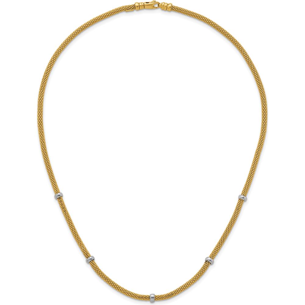 14K Two-Tone Gold Polished Mesh Necklace with Beads - 18 Inches by 0
