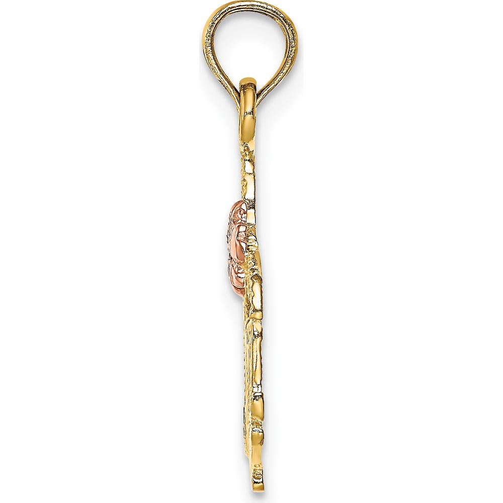14K Two-Tone Gold Polished MOM Pendant with Rose Gold Flower Accent by Oro Pregiato