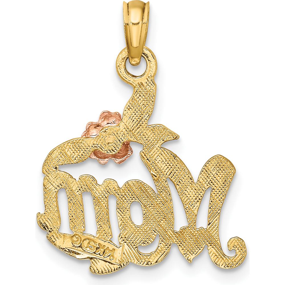 14K Two-Tone Gold Polished MOM Pendant with Rose Gold Flower Accent by Oro Pregiato