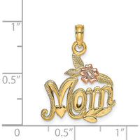 14K Two-Tone Gold Polished MOM Pendant with Rose Gold Flower Accent by Oro Pregiato