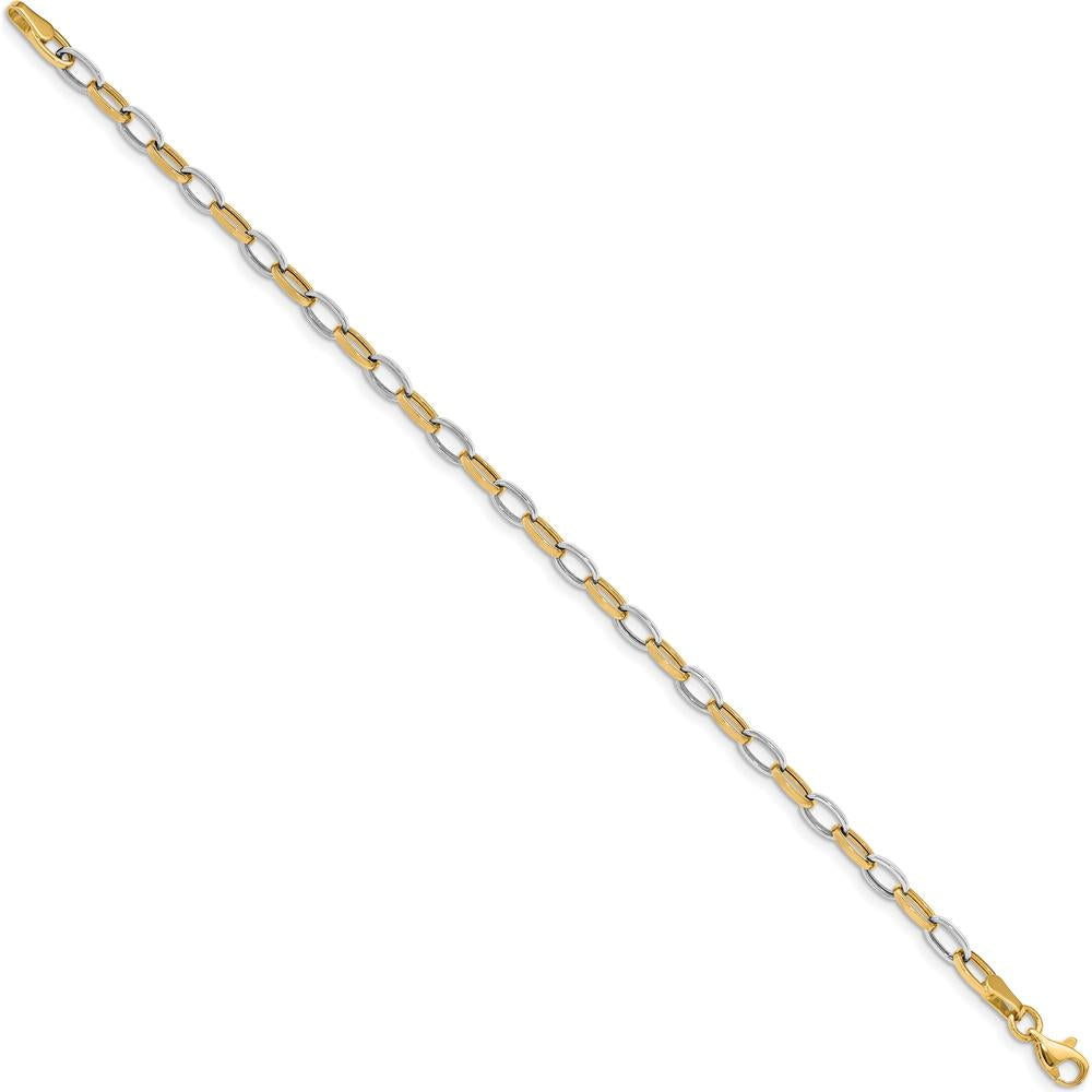 14K Two-Tone Gold Polished Oval Cable Link Bracelet - 7.25" by Oro Pregiato