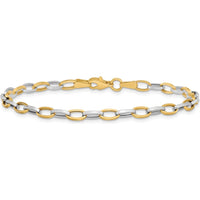 14K Two-Tone Gold Polished Oval Cable Link Bracelet - 7.25" by Oro Pregiato