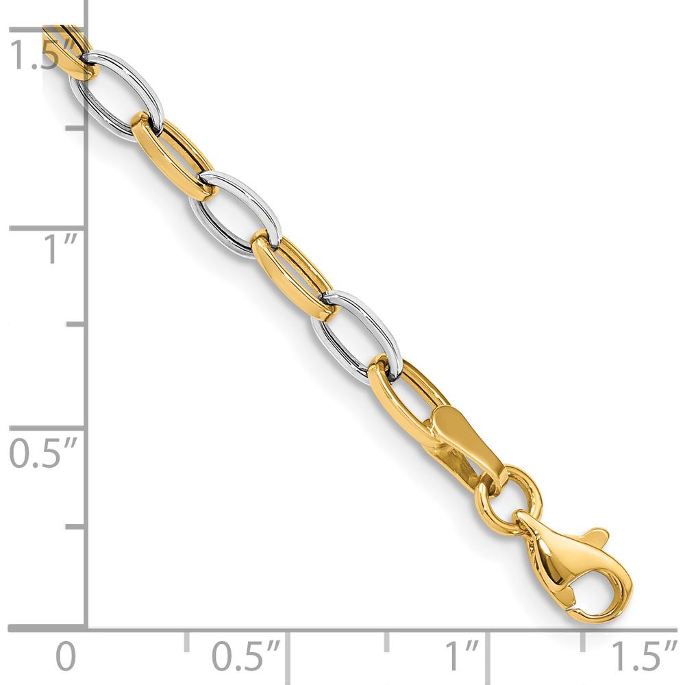14K Two-Tone Gold Polished Oval Cable Link Bracelet - 7.25" by Oro Pregiato