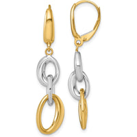 14K Two-Tone Gold Polished Oval Link Drop Leverback Earrings by 0