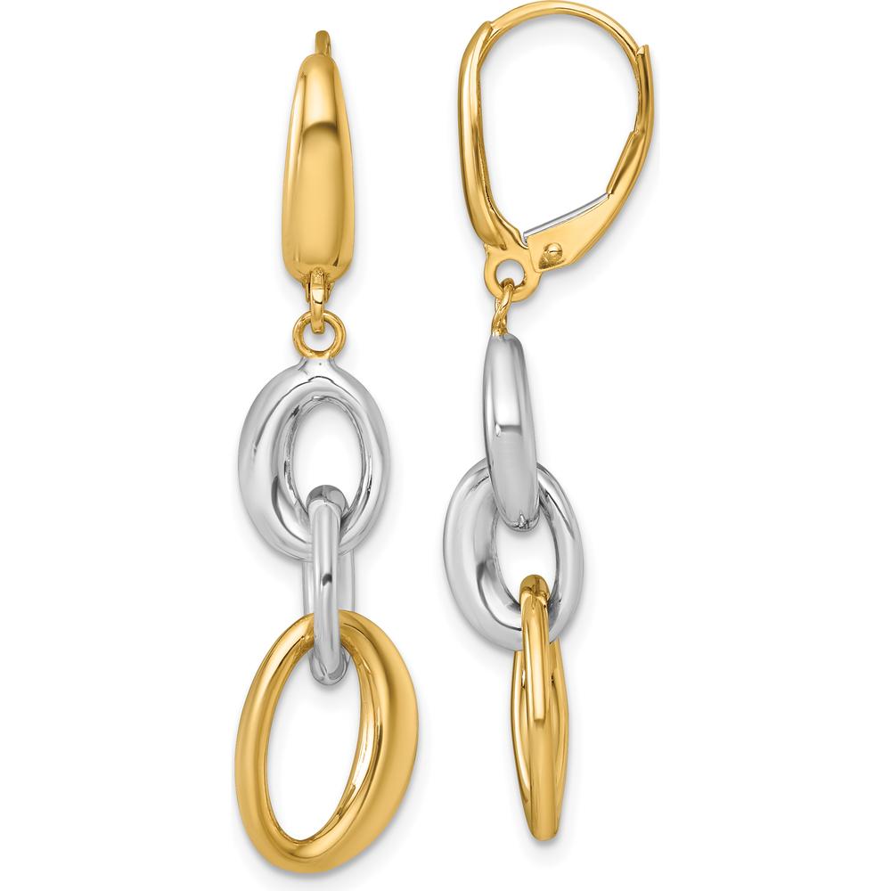 14K Two-Tone Gold Polished Oval Link Drop Leverback Earrings by 0