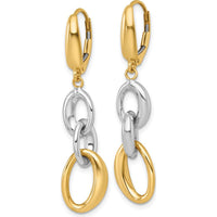 14K Two-Tone Gold Polished Oval Link Drop Leverback Earrings by 0