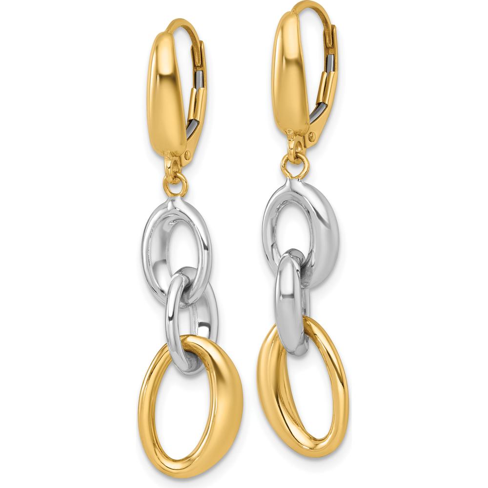 14K Two-Tone Gold Polished Oval Link Drop Leverback Earrings by 0
