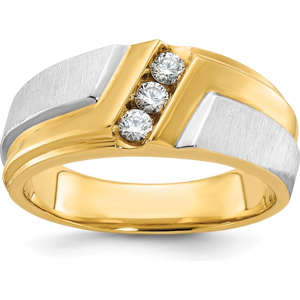 14K Two-Tone Gold Polished Satin 3-Stone Diamond Band Ring - 0.09 Carats Total Diamond Weight by IBGoodman