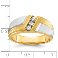 14K Two-Tone Gold Polished Satin 3-Stone Diamond Band Ring - 0.09 Carats Total Diamond Weight by IBGoodman