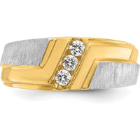 14K Two-Tone Gold Polished Satin 3-Stone Diamond Band Ring - 0.09 Carats Total Diamond Weight by IBGoodman