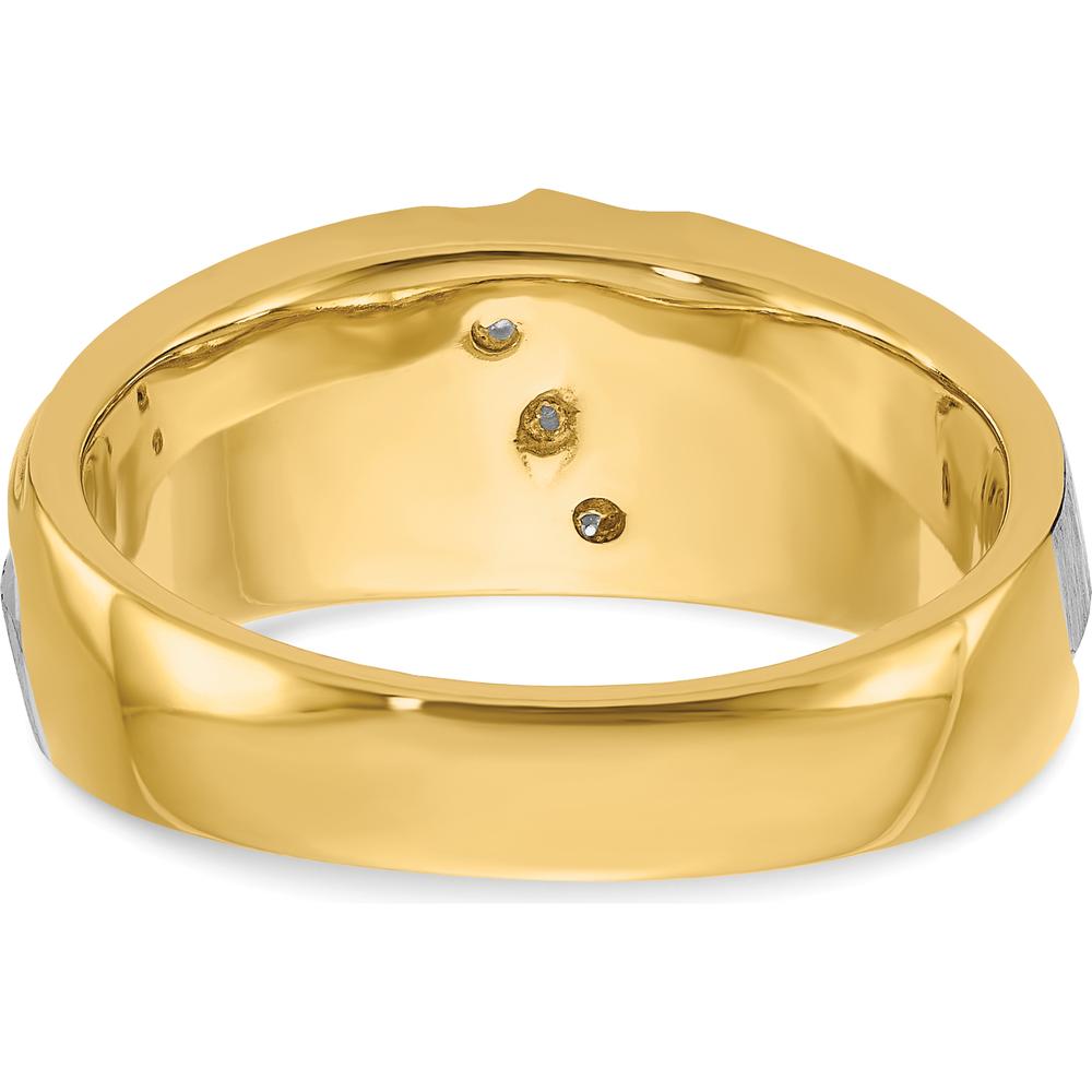 14K Two-Tone Gold Polished Satin 3-Stone Diamond Band Ring - 0.09 Carats Total Diamond Weight by IBGoodman