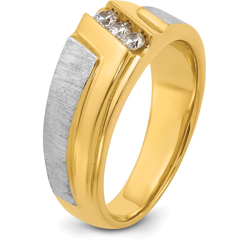 14K Two-Tone Gold Polished Satin 3-Stone Diamond Band Ring - 0.09 Carats Total Diamond Weight by IBGoodman