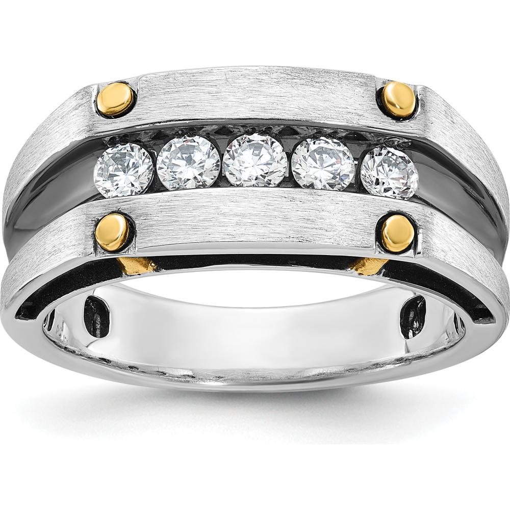 14K Two-Tone Gold Polished Satin 5-Stone Diamond Band - 1/2 Carats Total Diamond Weight by IBGoodman