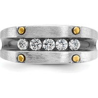 14K Two-Tone Gold Polished Satin 5-Stone Diamond Band - 1/2 Carats Total Diamond Weight by IBGoodman