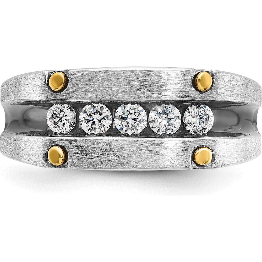14K Two-Tone Gold Polished Satin 5-Stone Diamond Band - 1/2 Carats Total Diamond Weight by IBGoodman