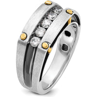 14K Two-Tone Gold Polished Satin 5-Stone Diamond Band - 1/2 Carats Total Diamond Weight by IBGoodman