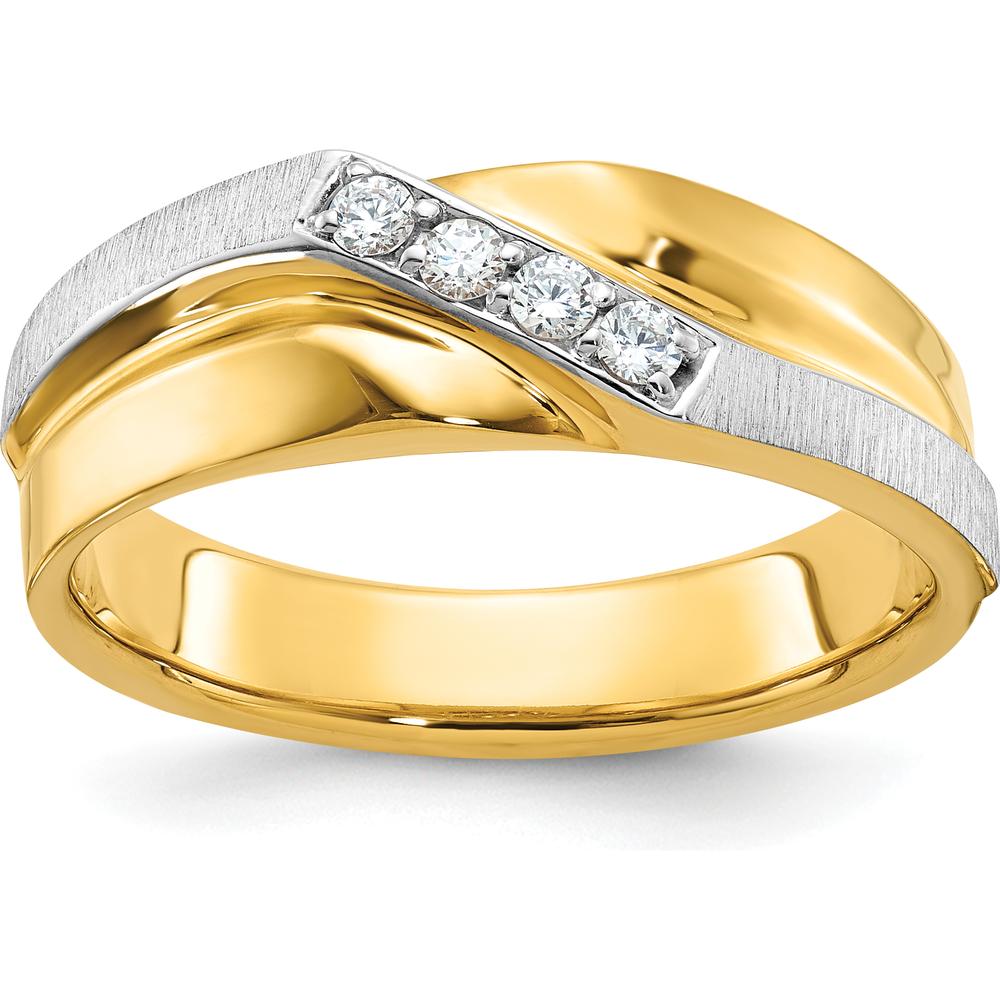 14K Two-Tone Gold Polished Satin and Grooved 4-Stone Diamond Ring - 1/8 Carats Total Diamond Weight by IBGoodman