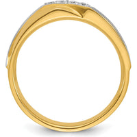 14K Two-Tone Gold Polished Satin and Grooved 4-Stone Diamond Ring - 1/8 Carats Total Diamond Weight by IBGoodman