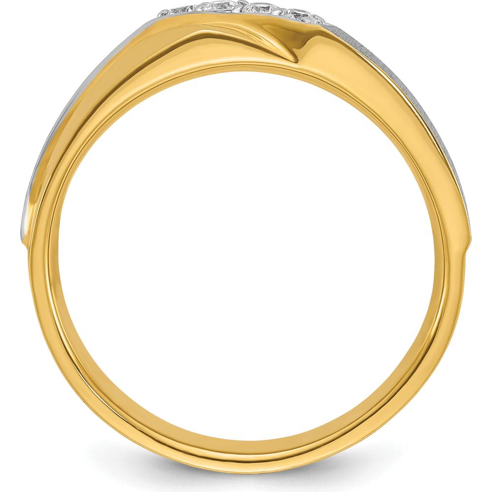 14K Two-Tone Gold Polished Satin and Grooved 4-Stone Diamond Ring - 1/8 Carats Total Diamond Weight by IBGoodman