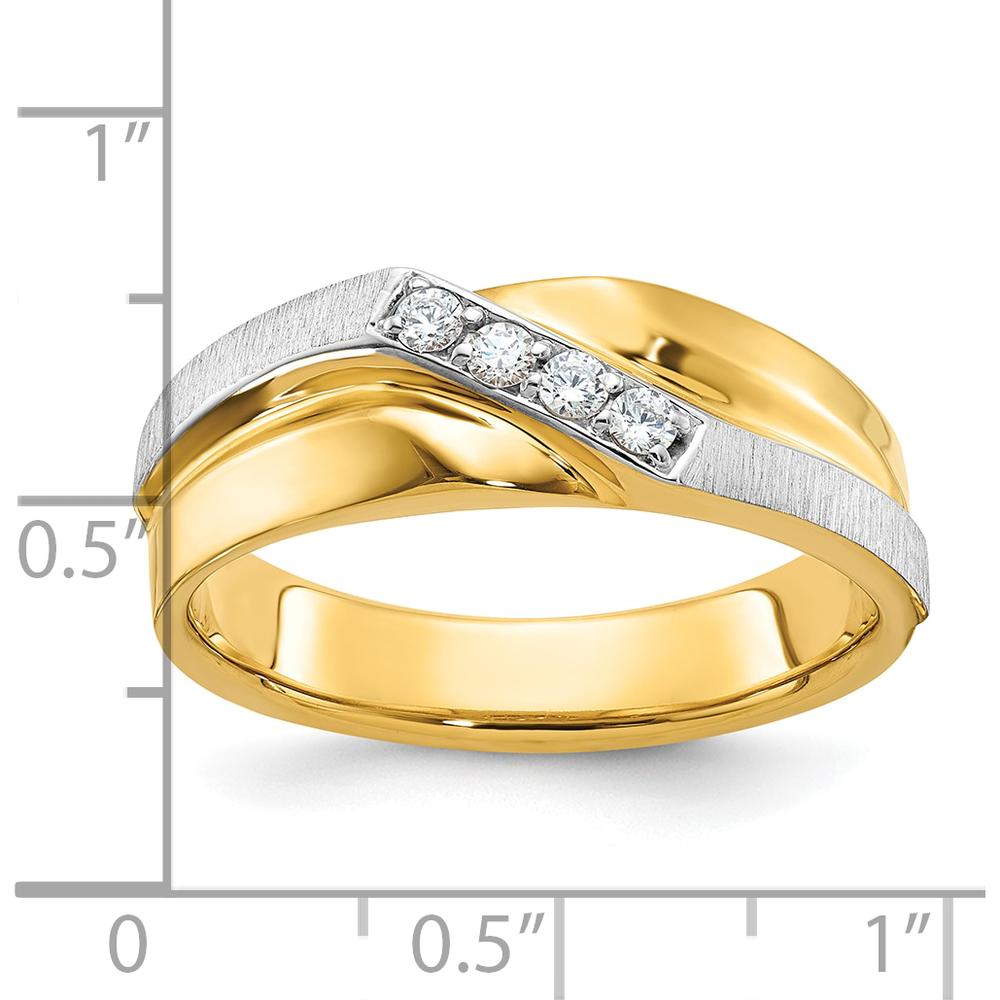 14K Two-Tone Gold Polished Satin and Grooved 4-Stone Diamond Ring - 1/8 Carats Total Diamond Weight by IBGoodman