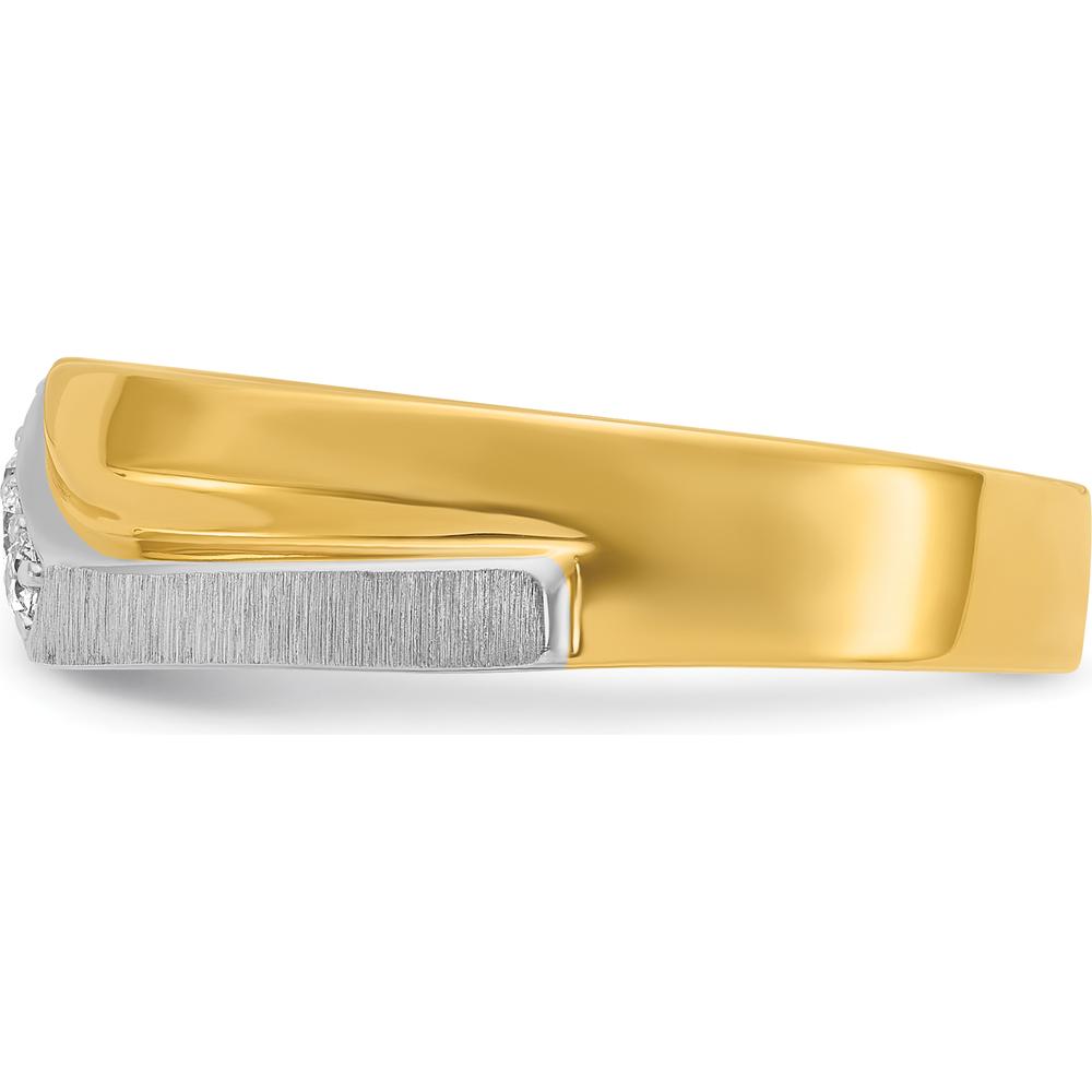 14K Two-Tone Gold Polished Satin and Grooved 4-Stone Diamond Ring - 1/8 Carats Total Diamond Weight by IBGoodman