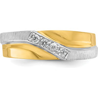 14K Two-Tone Gold Polished Satin and Grooved 4-Stone Diamond Ring - 1/8 Carats Total Diamond Weight by IBGoodman