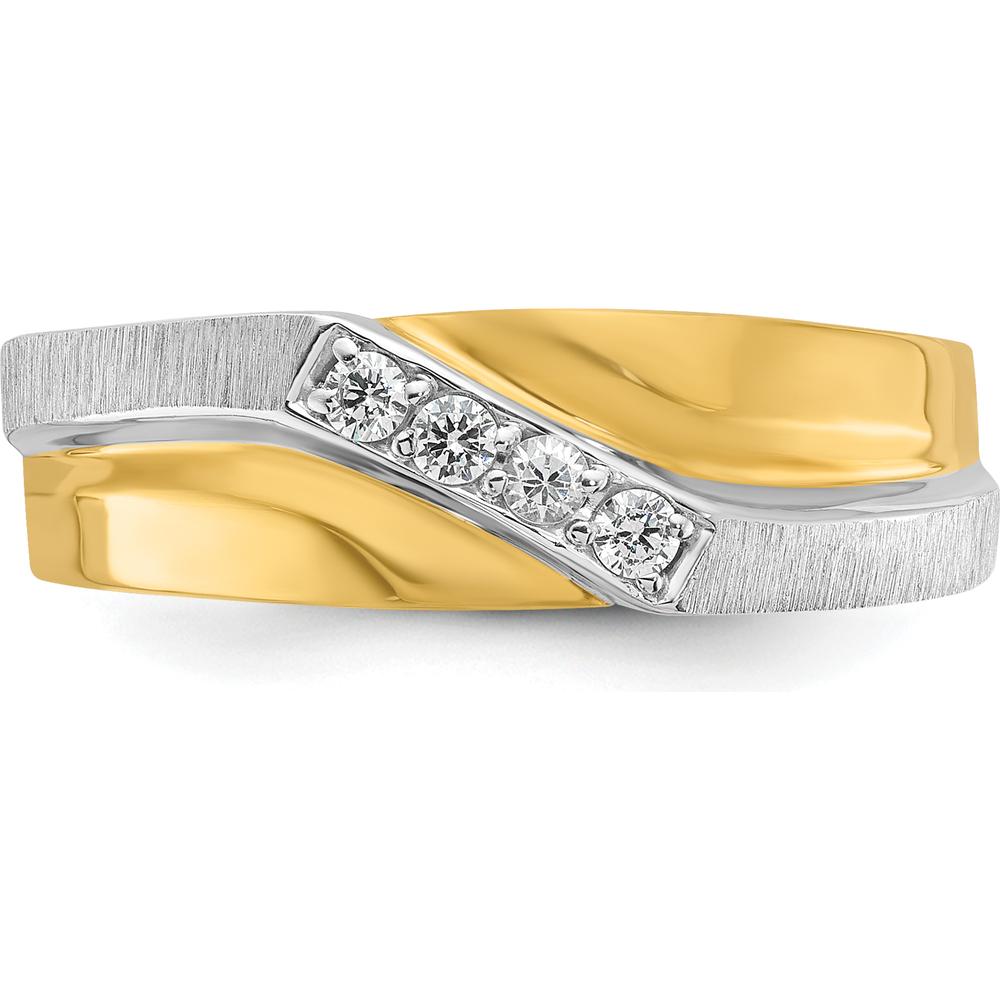 14K Two-Tone Gold Polished Satin and Grooved 4-Stone Diamond Ring - 1/8 Carats Total Diamond Weight by IBGoodman