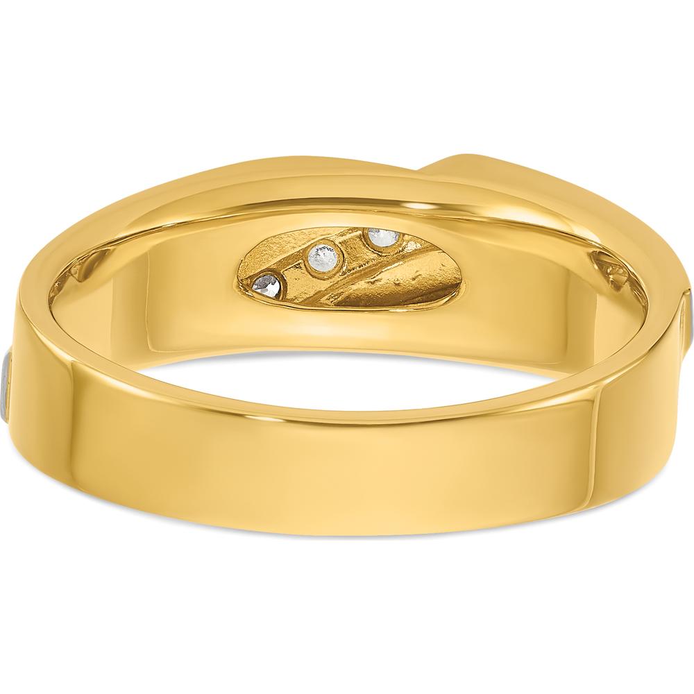 14K Two-Tone Gold Polished Satin and Grooved 4-Stone Diamond Ring - 1/8 Carats Total Diamond Weight by IBGoodman