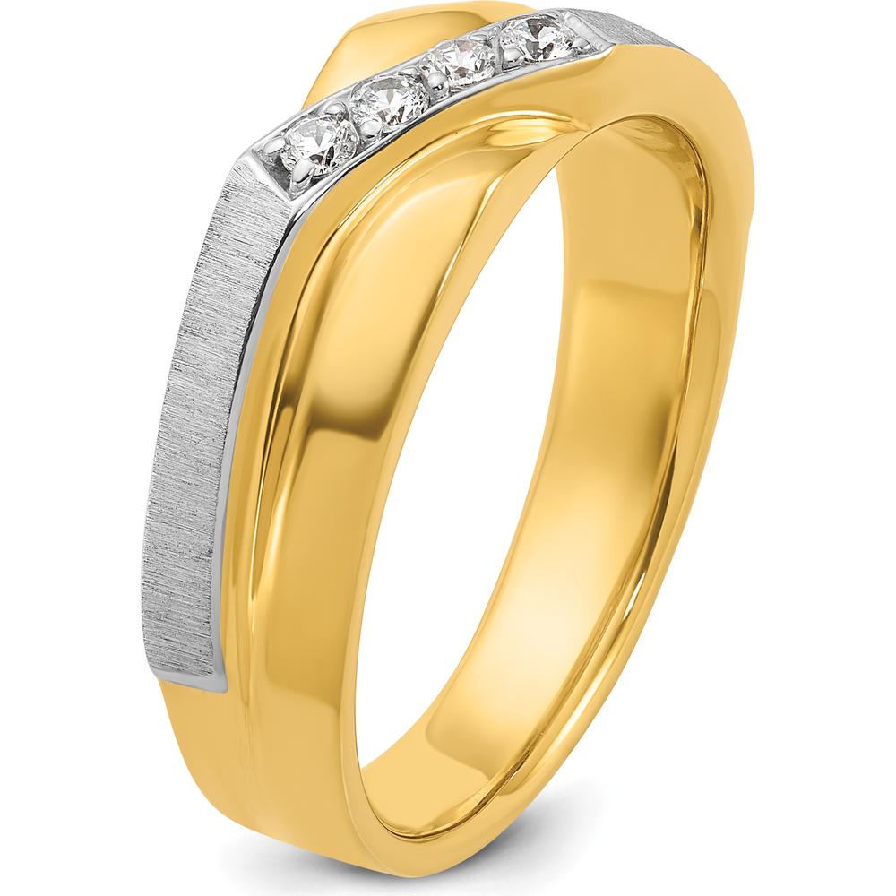 14K Two-Tone Gold Polished Satin and Grooved 4-Stone Diamond Ring - 1/8 Carats Total Diamond Weight by IBGoodman