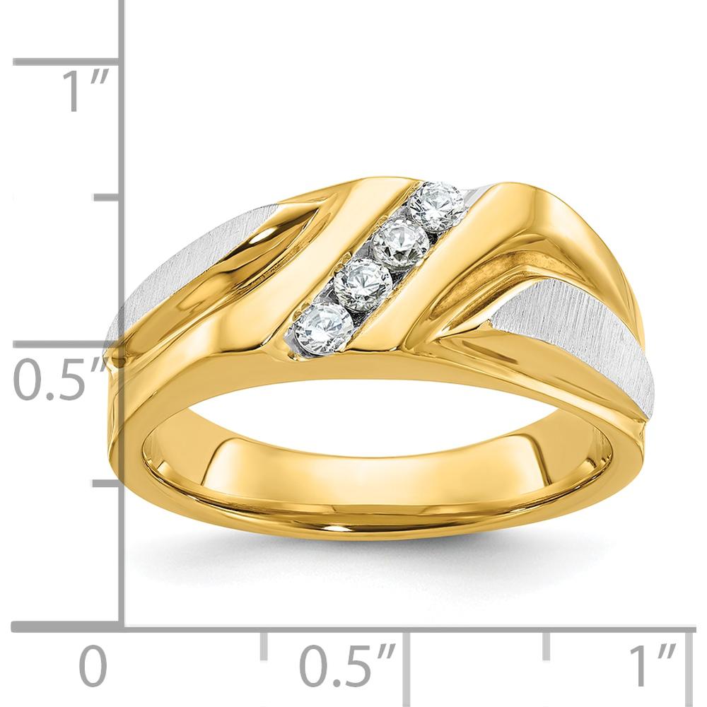 14K Two-Tone Gold Polished Satin Grooved Diamond Ring with 4 Round Diamonds - 0.059 Carats Total Diamond Weight by IBGoodman