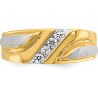14K Two-Tone Gold Polished Satin Grooved Diamond Ring with 4 Round Diamonds - 0.059 Carats Total Diamond Weight by IBGoodman