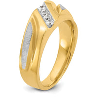 14K Two-Tone Gold Polished Satin Grooved Diamond Ring with 4 Round Diamonds - 0.059 Carats Total Diamond Weight by IBGoodman