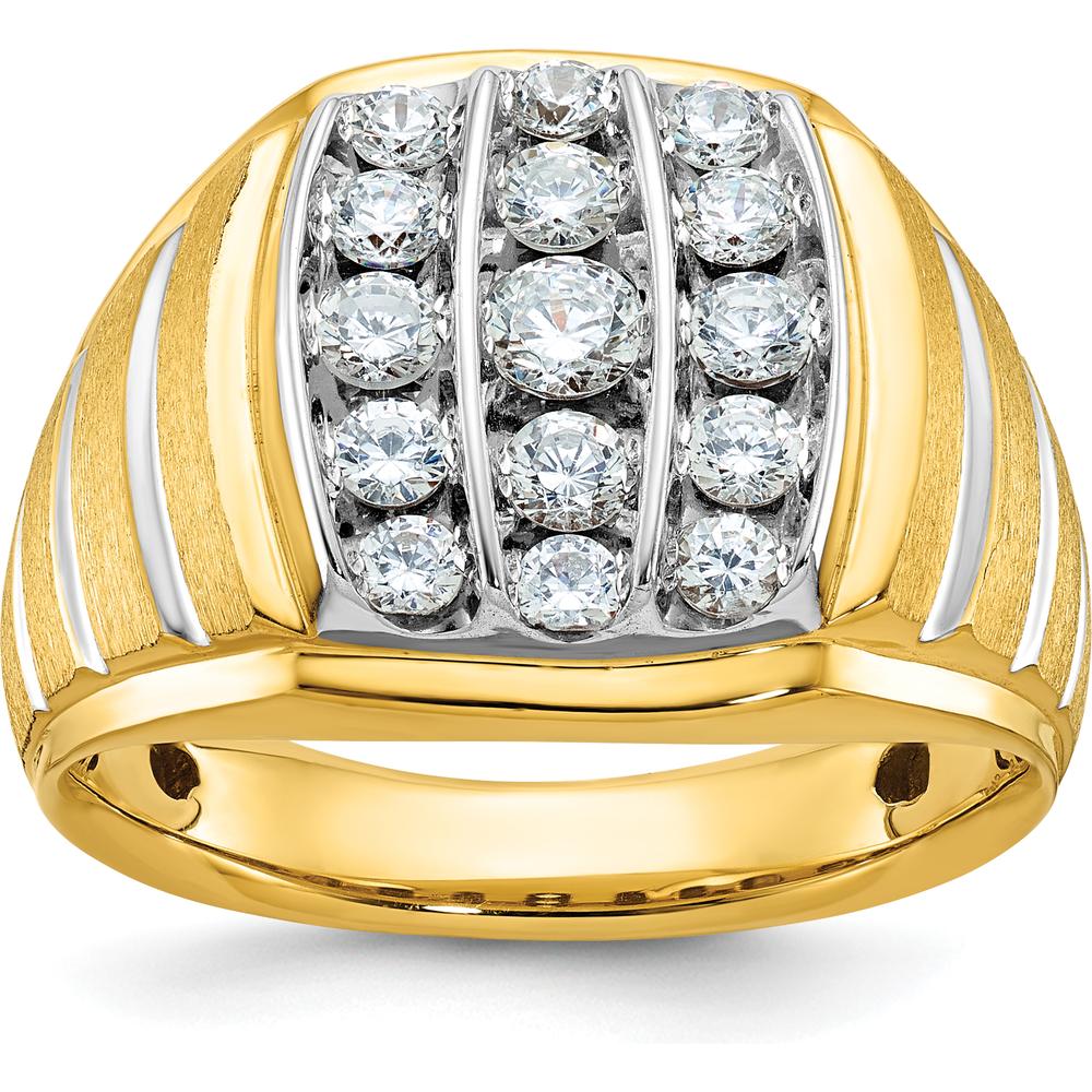 14K Two-Tone Gold Polished Satin Grooved Men's Diamond Ring with 1 Carat of AA Quality Diamonds by IBGoodman