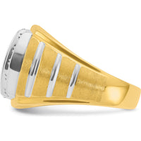 14K Two-Tone Gold Polished Satin Grooved Men's Diamond Ring with 1 Carat of AA Quality Diamonds by IBGoodman